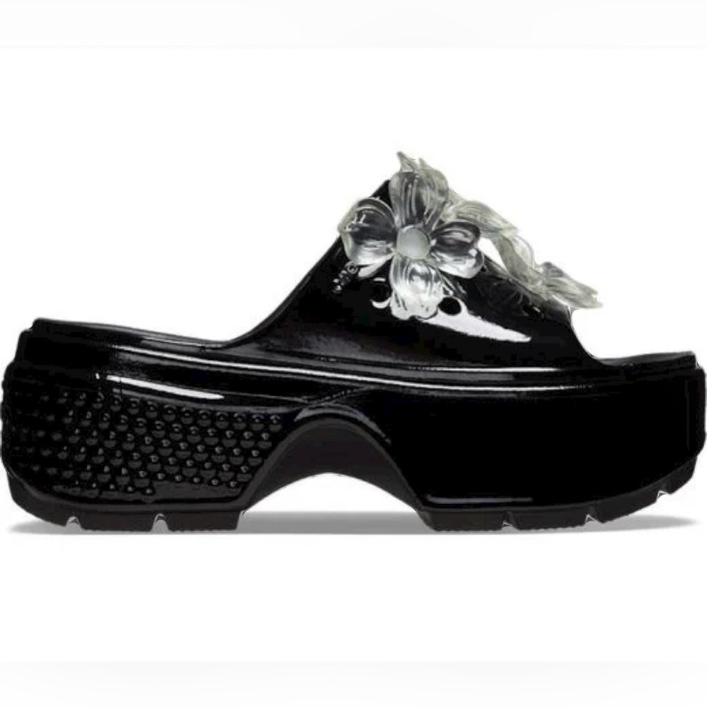 Crocs''' Stomp Hyper Floral High Shine Slide in Black